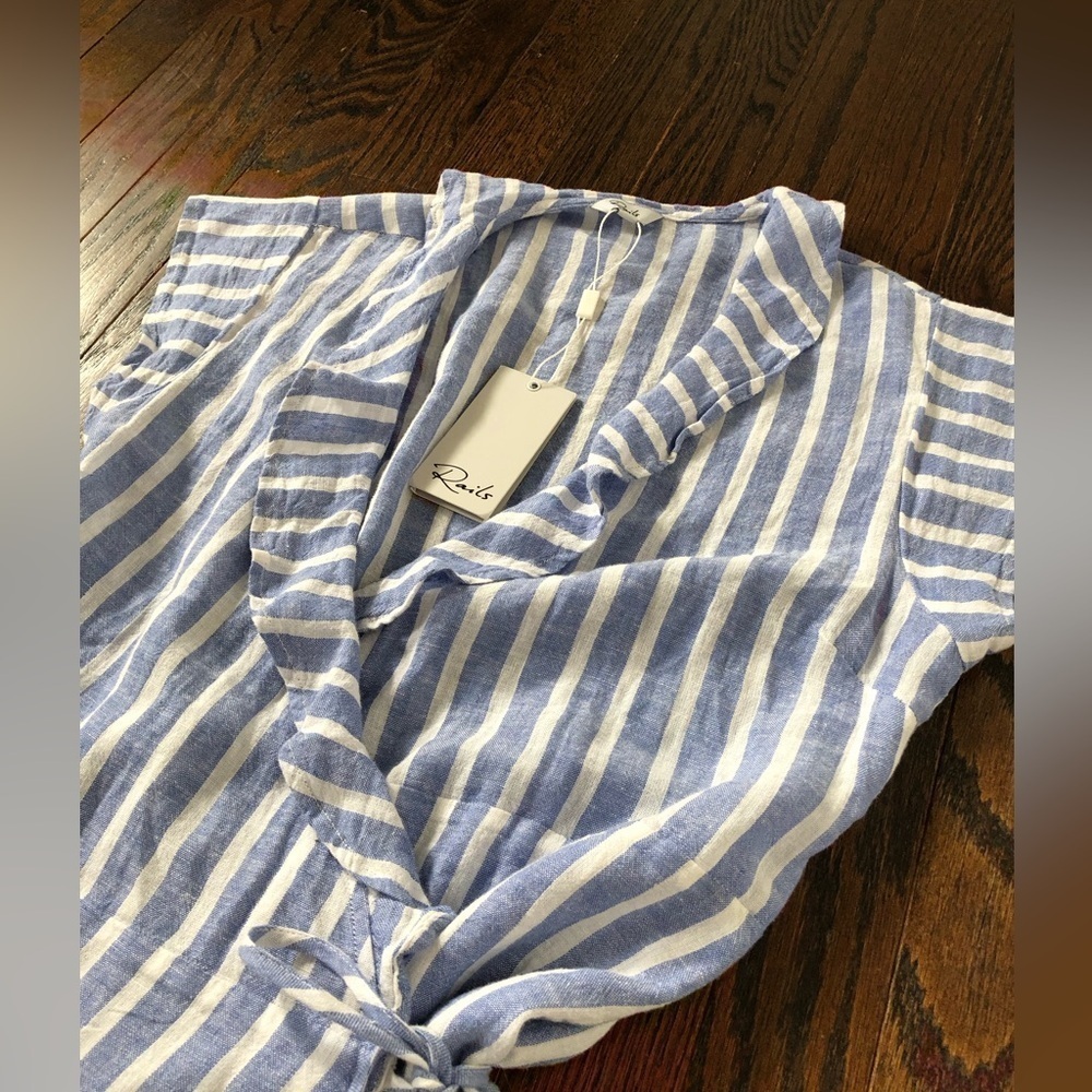 *NWT* Rails Women’s XS Light Blue/White Linen-Blend Louisa Juneau Stripe Dress - Picture 6 of 14